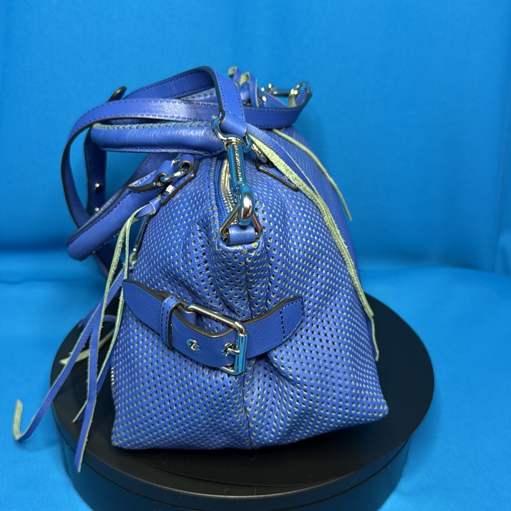 RARE REBECCA MINKOFF LARGE MOTO PERFORATED LEATHER ROYAL / COBALT BLUE SATCHEL - Picture 12 of 16
